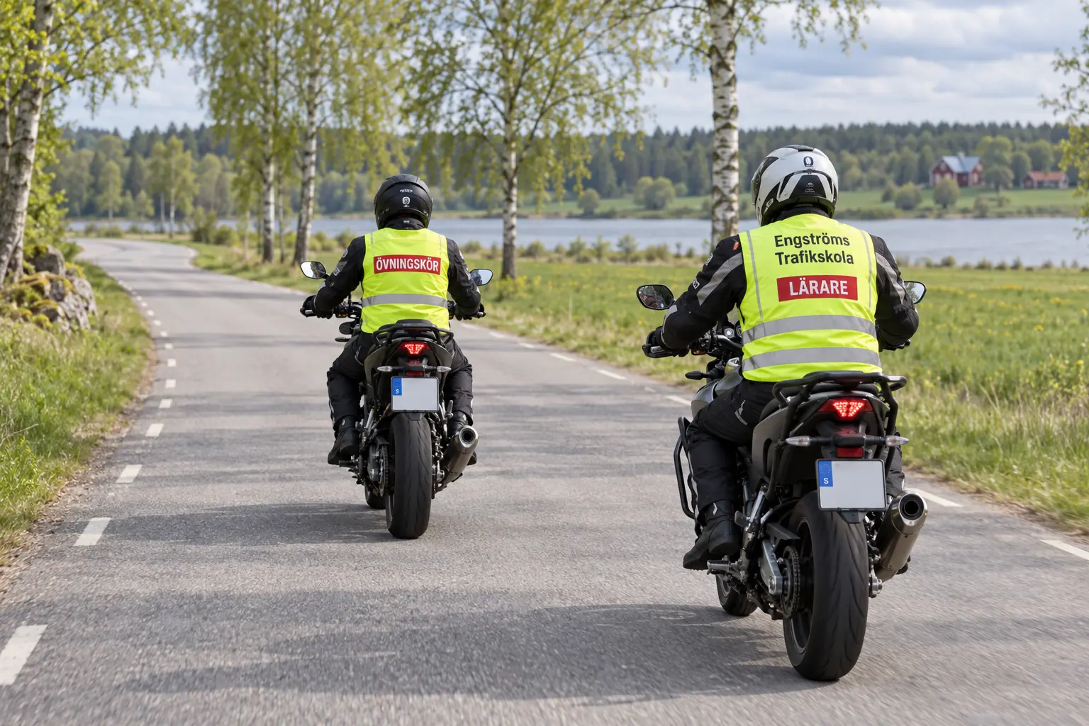 Motorcykellektion med elev och lärare från Engströms Trafikskola